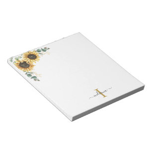 Eukalyptusblätter Sonnenblume Monogramm Schrift Na Notizblock
