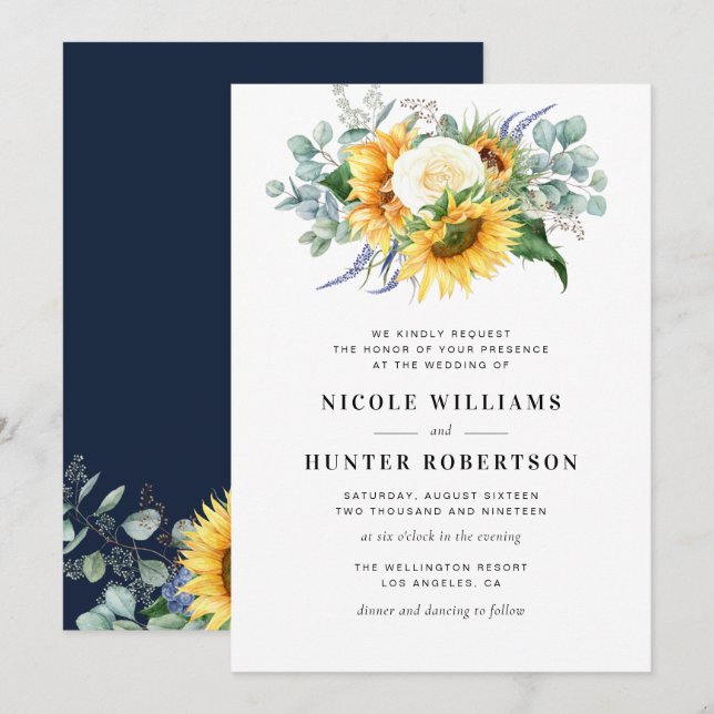 Eukalyptusblume, Blauer Sonnenblume Einladung (Vorne/Hinten)