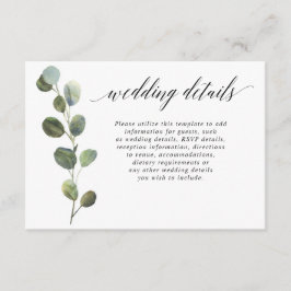 Eukalyptuseinfache Schwarzweiss-Hochzeitsdetails Begleitkarte