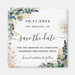 Eukalyptusgold-Glitzer Save the Date Magnet