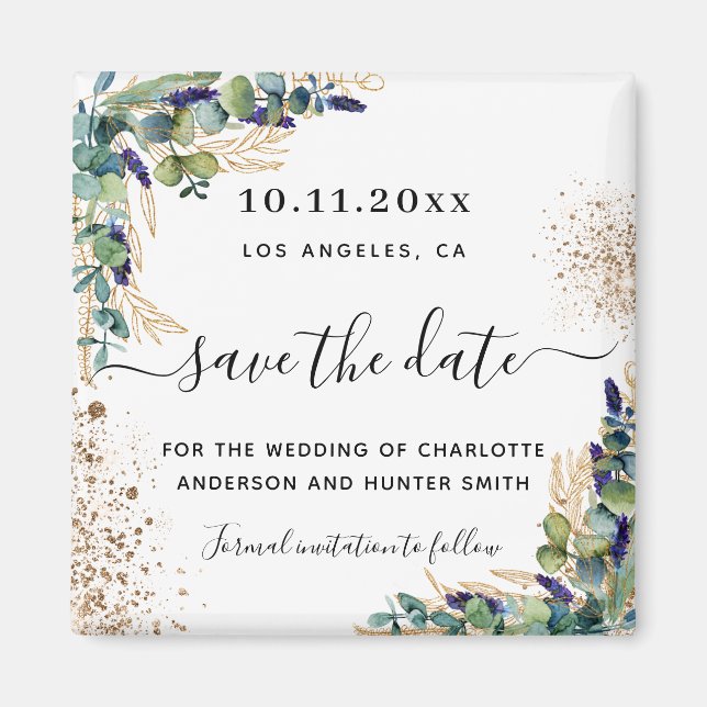 Eukalyptusgold-Glitzer Save the Date Magnet (Vorne)