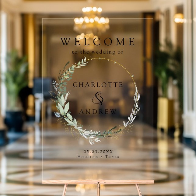 Eukalyptusgrün Acrylschild (Personalized Eucalyptus greenery gold wedding welcome acrylic sign)