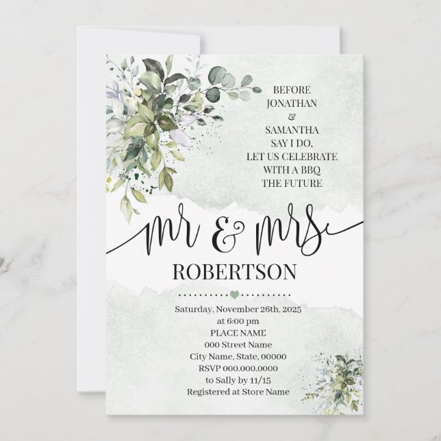 Eukalyptusgrün sukkulent, bevor ich dusche einladung (Vorderseite)