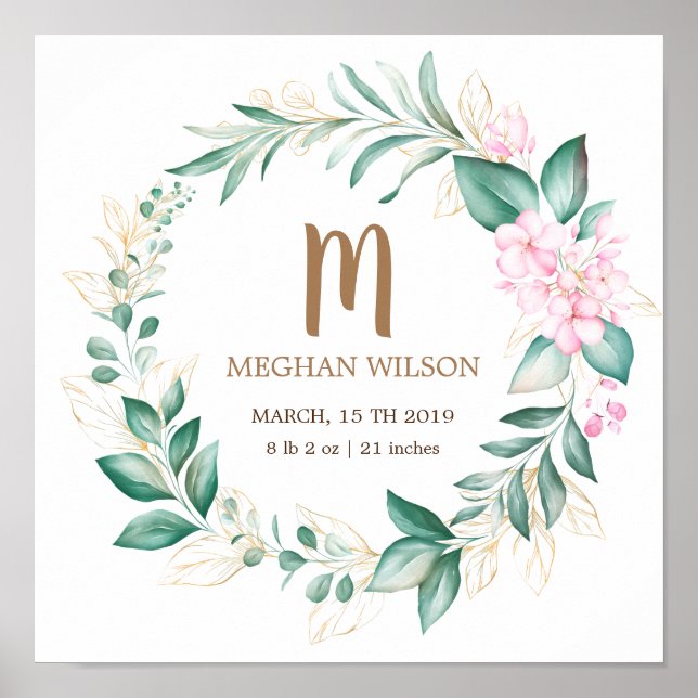 Eukalyptusgrün, zart Baby Birth Poster (Vorne)