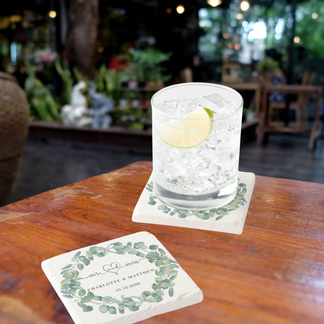 Eukalyptuskranz Hochzeitsmahl m r Save the Date Steinuntersetzer (Von Creator hochgeladen)