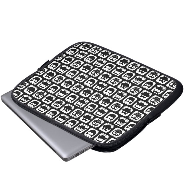 Eukalyptusmuster in Schwarz und Weiß Laptopschutzhülle (Vorne Knopf)