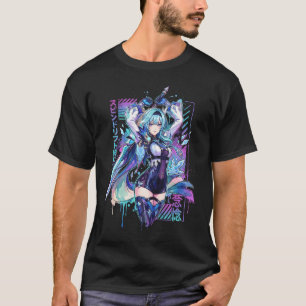 Eula Genshin Vaporwave Retro Wave Pink Blau Gradie T-Shirt