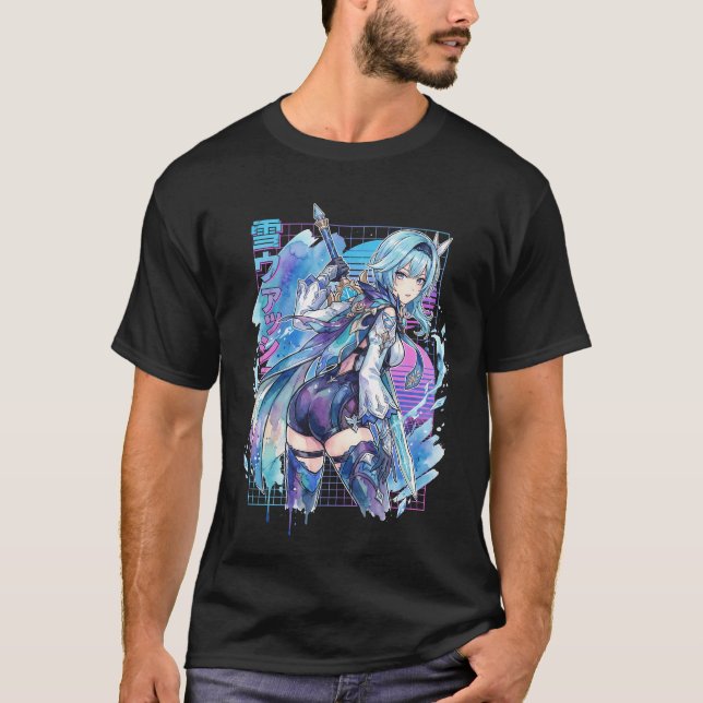 Eula Vaporwave Genshin Impact Synthwave Stiefel T-Shirt (Vorderseite)