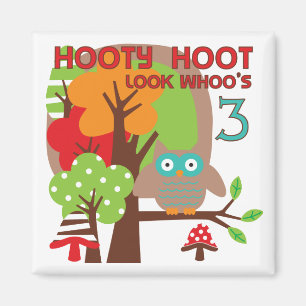 Eule 3. Geburtstag T - Shirt und Geschenke Magnet