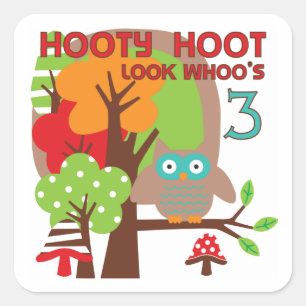 Eule 3. Geburtstag T - Shirt und Geschenke Quadratischer Aufkleber