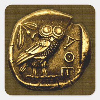 Eule auf alter griechischer Münze Quadratischer Aufkleber