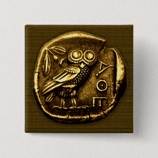 Eule auf altgriechischer Münze Button