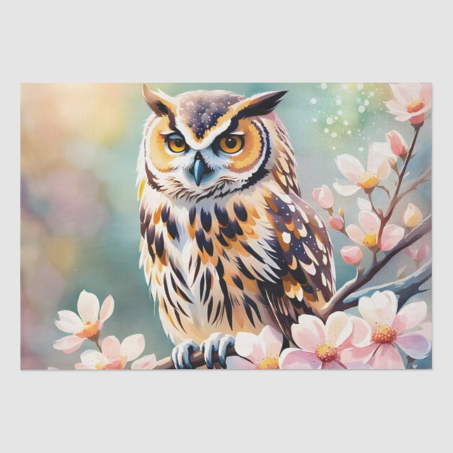 Eule auf Apfelblüten Seidenpapier (Vorderseite)