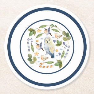 Eule auf Baumstumpf Vögel Blätter Kandy Canes Runder Pappuntersetzer