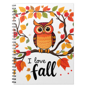 Eule auf Baumzweig, ich liebe Herbst-Design Notizblock
