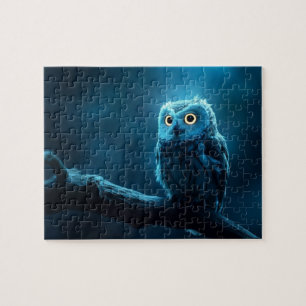 Eule auf einem Ast in der Nacht Puzzle