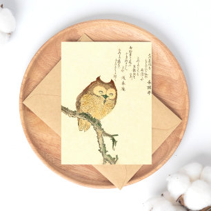 Eule auf einem Ast - Japanische Kunstpostkarte Postkarte