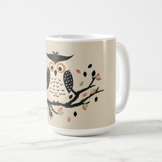 Eule auf einem Ast Kaffeetasse (VorderseiteRechts)