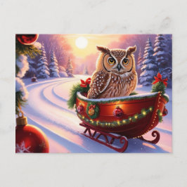 Eule auf einem Schlitten während der Ferien Postkarte