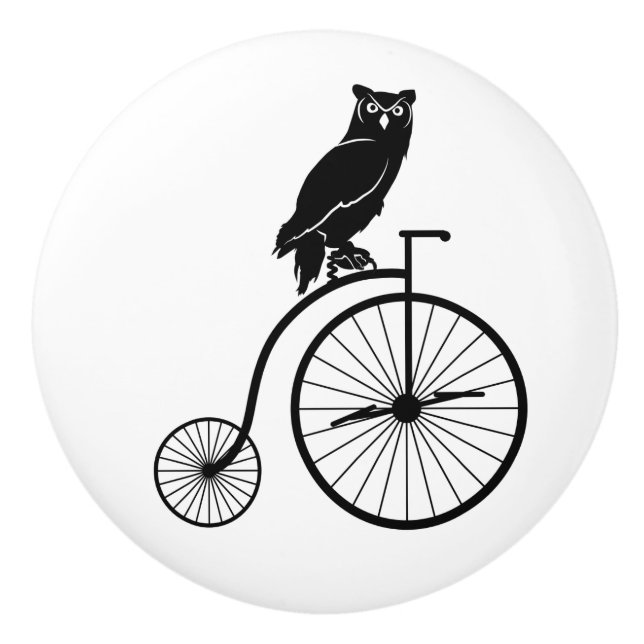 Eule auf Vintagem Fahrrad Keramikknauf (Vorderseite)