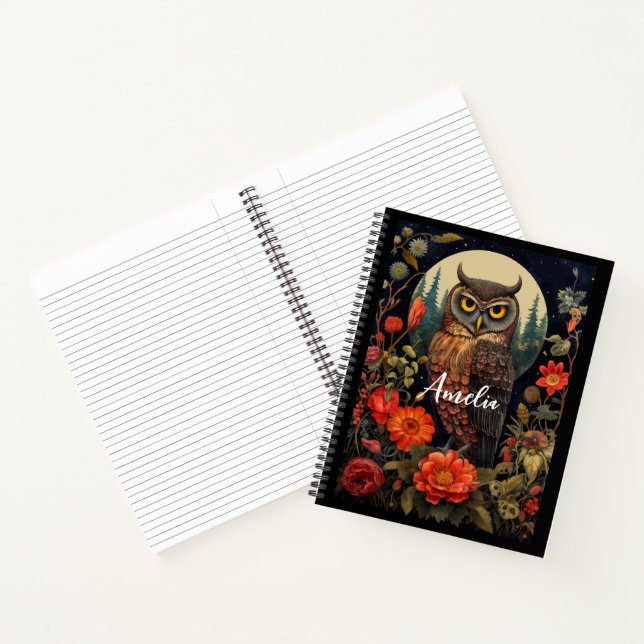 Eule bei Nacht mit Vollmond Notizbuch (Innenseite)