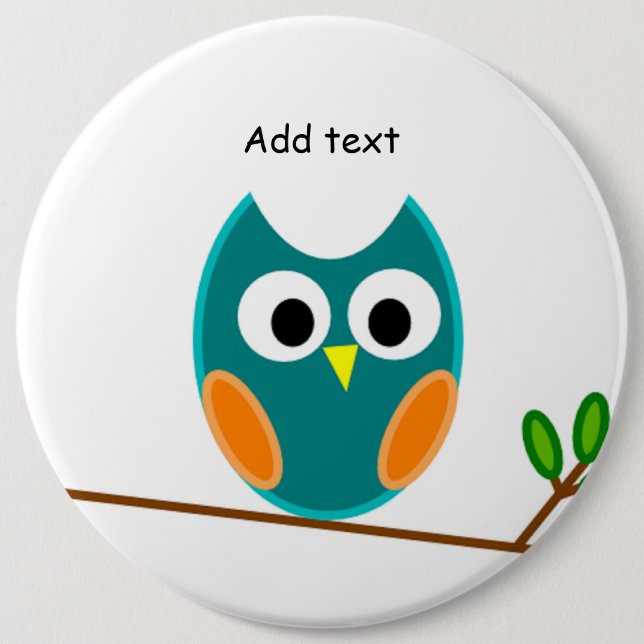 Eule: Blaue und goldene Eule Button (Vorderseite)