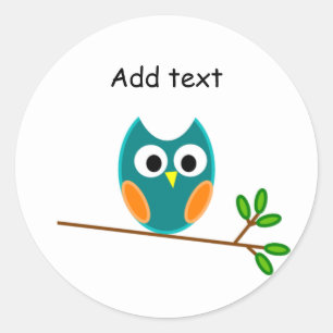 Eule: Blaue und goldene Eule Runder Aufkleber