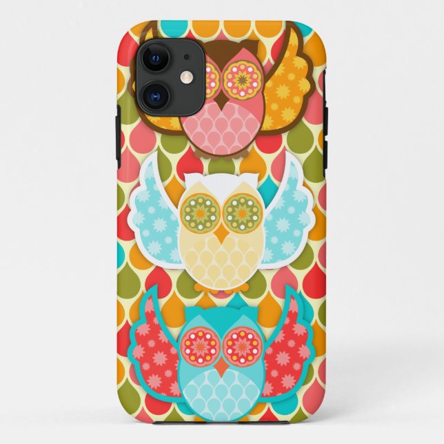 Eule Boheme drei bunte Eulen Case-Mate iPhone Hülle (Rückseite)