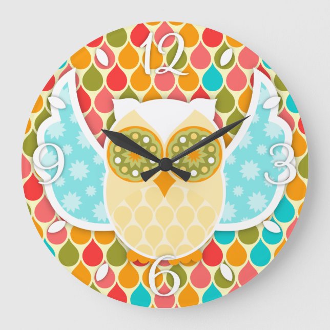 Eule Boheme weiße Eulen-Uhr Große Wanduhr (Vorderseite)