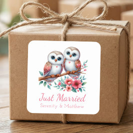 Eule Boho Rustikal Landhochzeit Frisch Vermählt Quadratischer Aufkleber