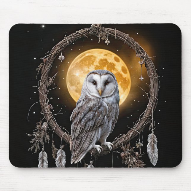 Eule Boho Traumfänger mit Mond Mystisch Mousepad (Vorne)