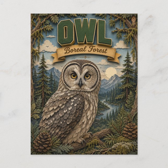 Eule borealer Wald POPCUT Postkarte (Vorderseite)
