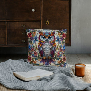 Eule Buntglas Inspiriert Kissen