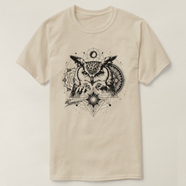 Eule der Heiligen Geometrie wird überschwemmt T-Shirt (Design vorne)
