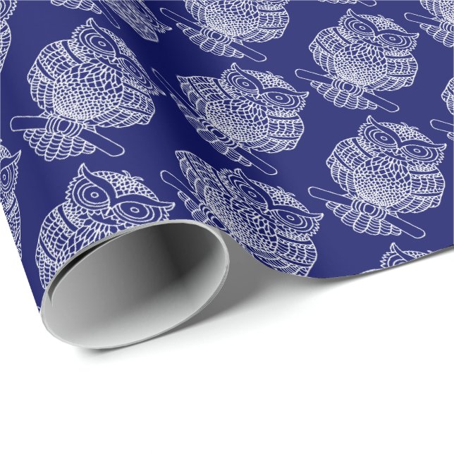 Eule (dunkelblau) - Geschenkpapier (Rolleneckpunkt)