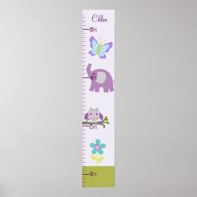 Eule, Elephant Kinderzimmer Growth Chart Behielt a Poster (Vorne)