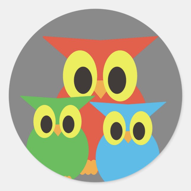 Eule-Familie: Rot, Grün und Blau Runder Aufkleber (Vorderseite)