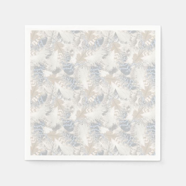 Eule Feathers, grau, beige und blau, Vogel, Licht, Serviette (Vorderseite)