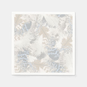 Eule Feathers, grau, beige und blau, Vogel, Licht, Serviette