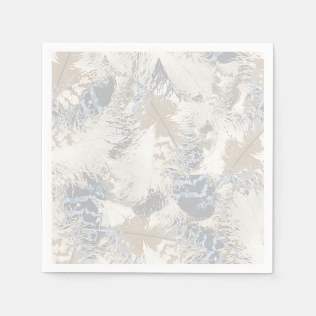 Eule Feathers, grau, beige und blau, Vogel, Licht, Serviette (Vorderseite)