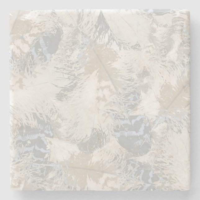 Eule Feathers, grau, beige und blau, Vogel, Licht, Steinuntersetzer (Vorderseite)