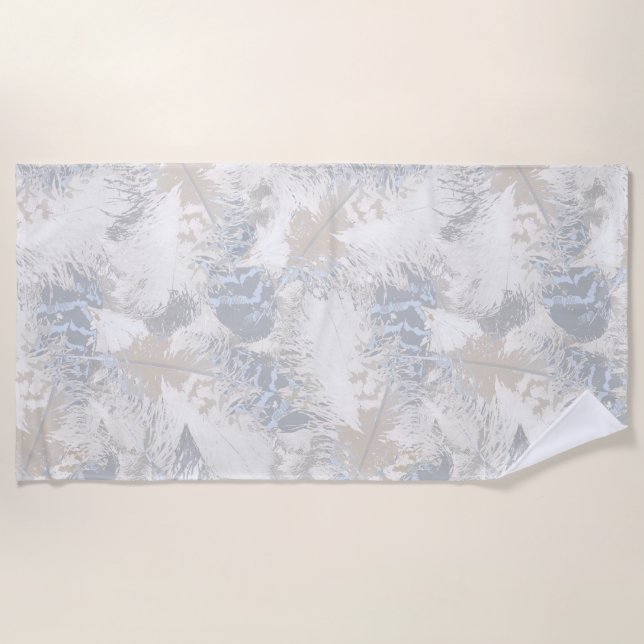 Eule Feathers, grau, beige und blau, Vogel, Licht, Strandtuch (Vorderseite)