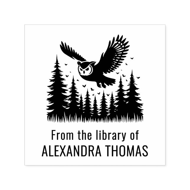 Eule Fliegender Schrägansicht Tannen Bibliothek Bu Permastempel (Design)