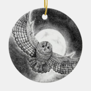 Eule fliegt in einer Mondnacht Keramik Ornament