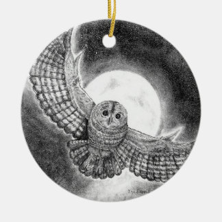 Eule fliegt in einer Mondnacht Keramik Ornament