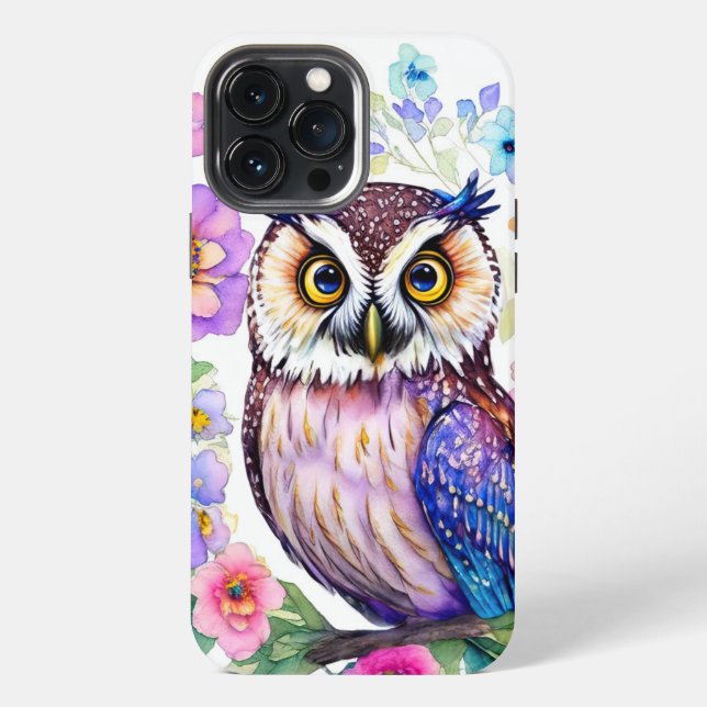 Eule Florale Kunst Wasserfarbe iPhone Hülle (Rückseite)