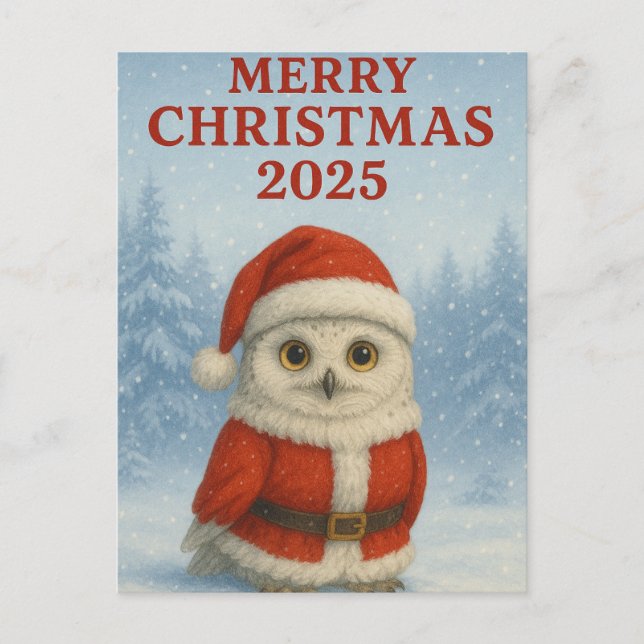 Eule Frohe Weihnachten  Postkarte (Vorderseite)