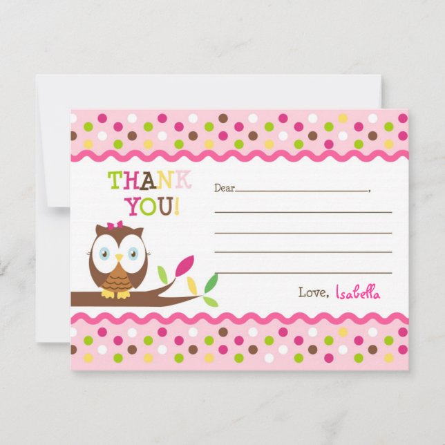 Eule füllen herein den freien Raum danken Ihnen Dankeskarte (Vorderseite)
