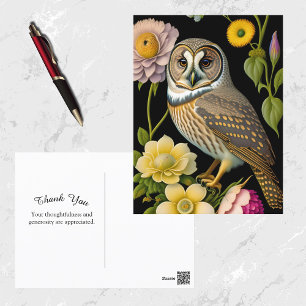 Eule Gelbe Blumenkunst Danke Postkarte