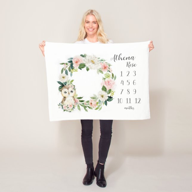 Eule-Girl-Meilenstein-Schuhlehne, Eule-Monatsleder Fleecedecke (Beispiel)